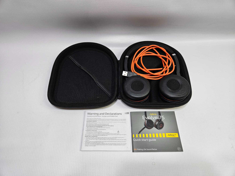 Jabra Evolve 75 Wireless Bluetooth Noise Cancelling Headset Case Dongle USB )