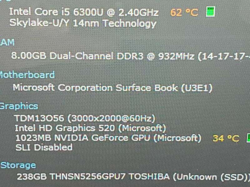 Microsoft Surface Book (1703) i5-6300U 8GB RAM 256GB Storage (READ) |