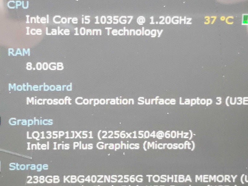 Microsoft Surface Laptop 3 (1868) i5-1035G7 8GB RAM 256GB Storage (READ) |