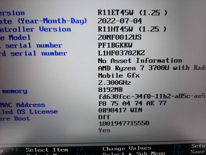 Lenovo TP E595 15.6\\" Rygen 7 3700U Vega Mobile Gfx 2GB GPU 8GB RAM 256GB NVme $
