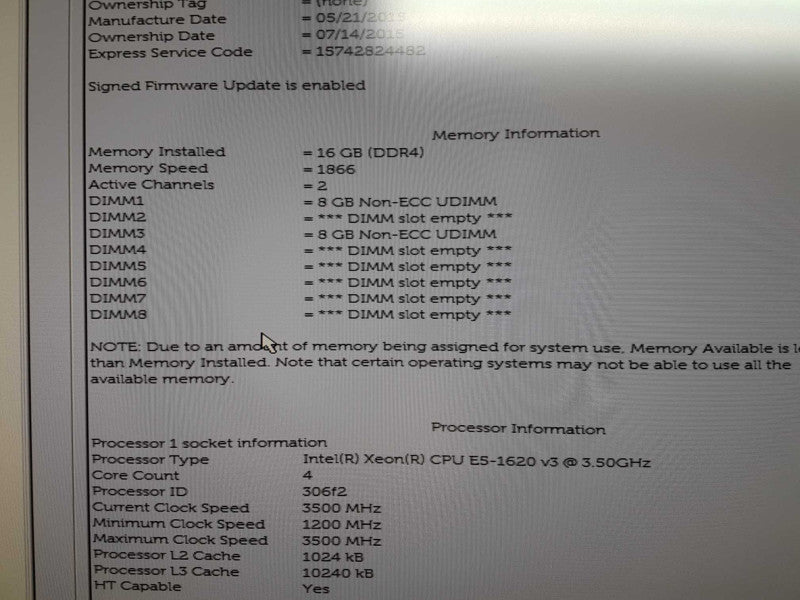 dell precision tower 5810 Xeon E5-1620 V3 @ 3.50ghz / 16gb ram / quadro K4200 #