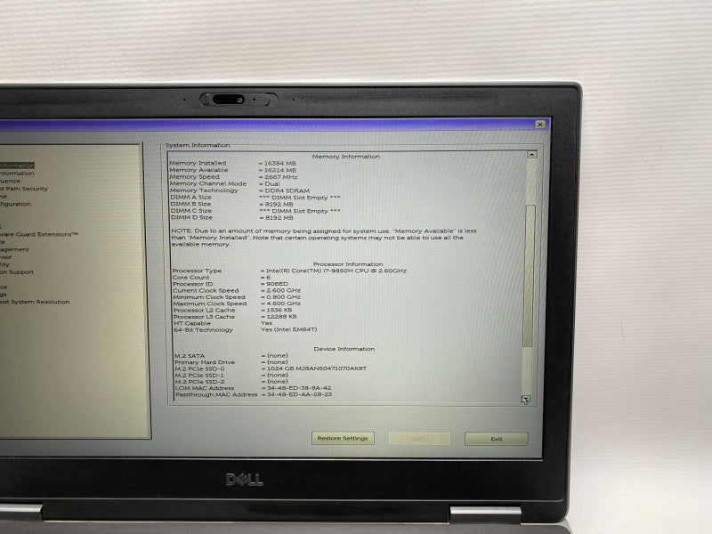 DELL Precision 7540 with i7-9850H CPU 16GB RAM & 1TB SSD Storage  -
