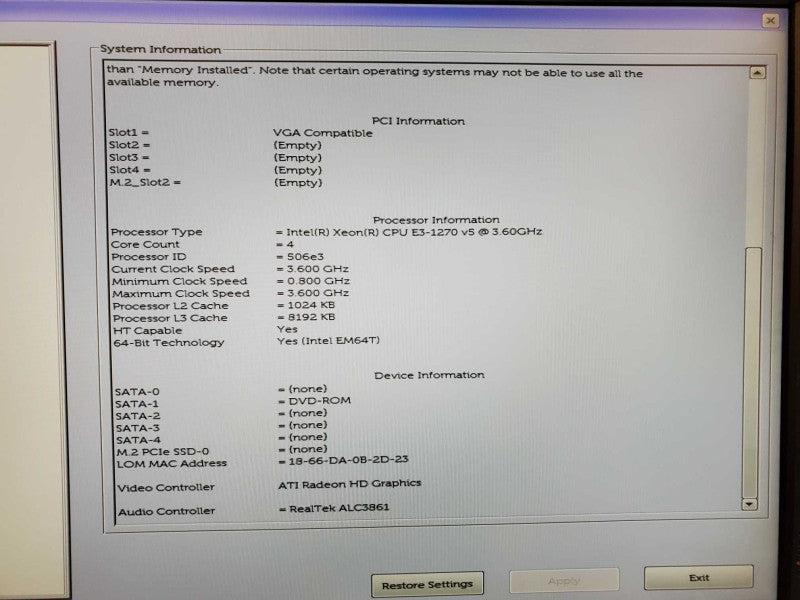 Dell Precision T3620 Xeon E3-1270 v5 @ 3.6GHz 16GB DDR4 No HDD FirePro W4100 (