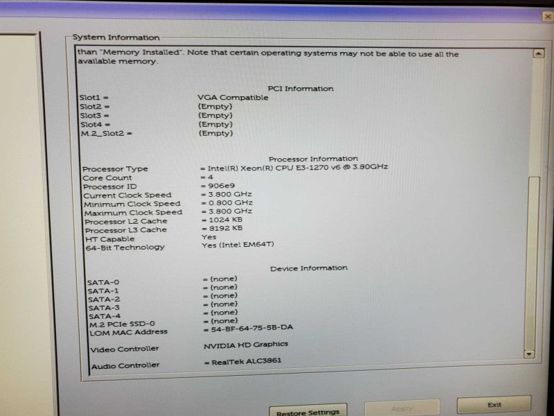 Dell Precision T3620 Xeon E3-1270 v6 @ 3.8GHz 16GB DDR4 No HDD Nvidia P600 Q(