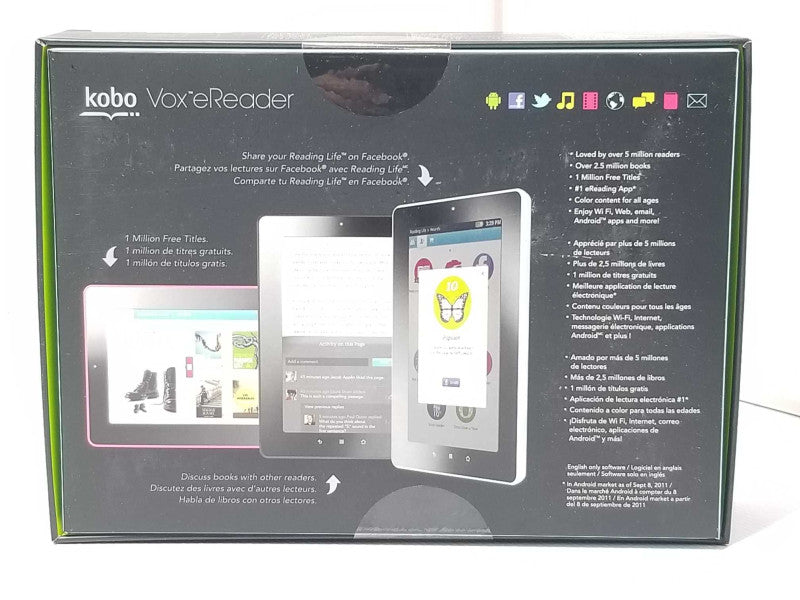 New KOBO VOx eReader K080-KBO-G 7\\" FFS+ Touch Screen 8GB WiFi Android Q Q