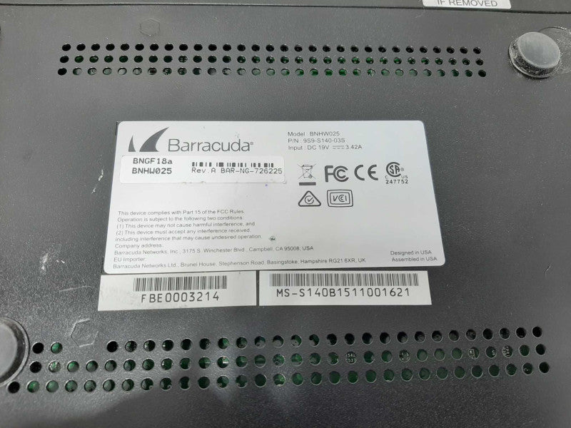 Barracuda F18 BNGF18a NextGen Firewall VPN Security Appliance BNHW025 Q$