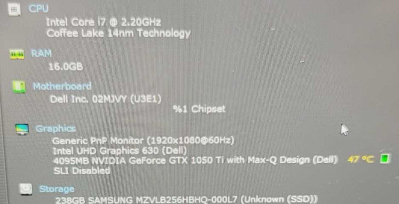 Dell XPS 9570 15\\" Silver 2018 FHD 1.1GHz i7-8750H 16GB 256GB GTX 1050 Ti =