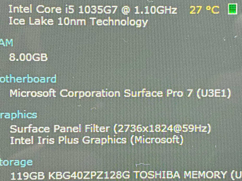 Microsoft Surface Pro 7 (1866) i5-1035G7 8GB RAM 128GB Storage |
