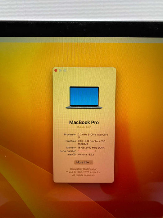 MacBook Pro 15-inch 2018 with i7 CPU 16GB RAM & 250GB Storage  -