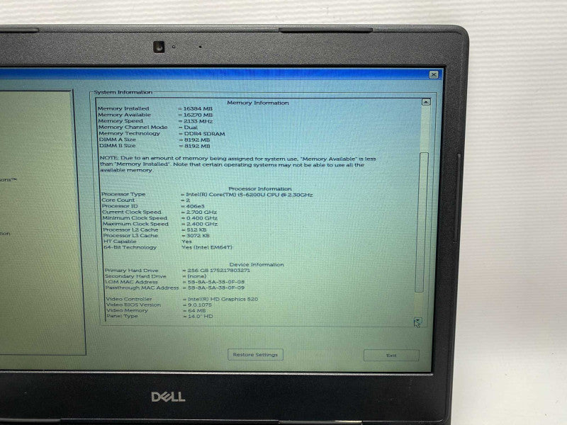 DELL Latitude 3480 with i5-6200U CPU 16GB RAM & 256GB SSD Storage  -