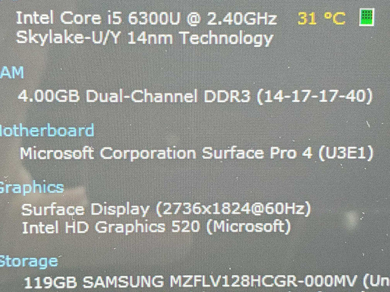 Microsoft Surface 4 (1724) i5-6300U 4GB RAM 128GB Storage |