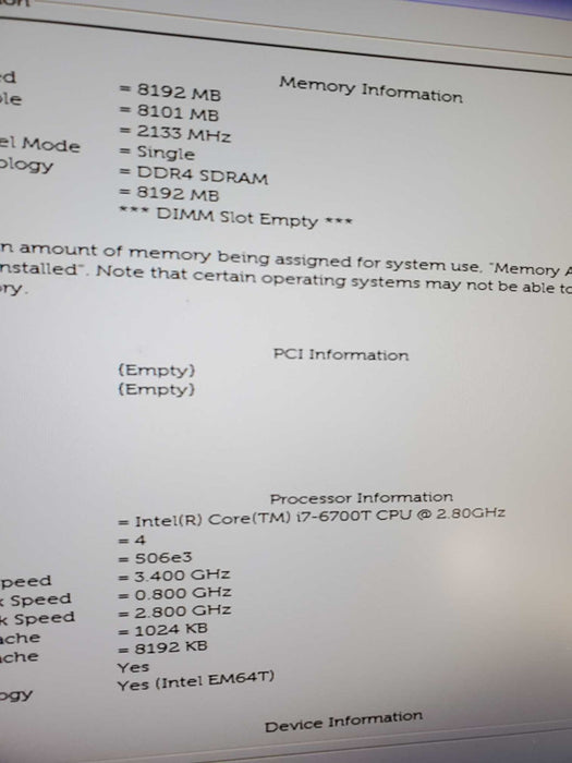 Dell Optiplex 7040 micro PC i7-6700T 2.8GHz QC/8GB DDR4, NO HDDs/AC Q~