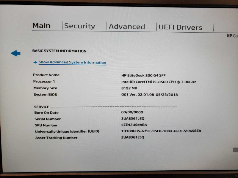 HP EliteDesk 800 G4 SFF Core i5-8500 @ 3.0GHz 8GB DDR4 No HDD (