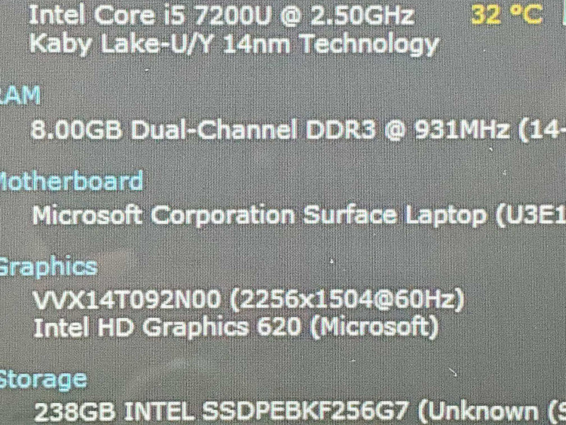 Microsoft Surface Laptop (1769) i5-7200U 8GB RAM 256GB Storage (READ) |