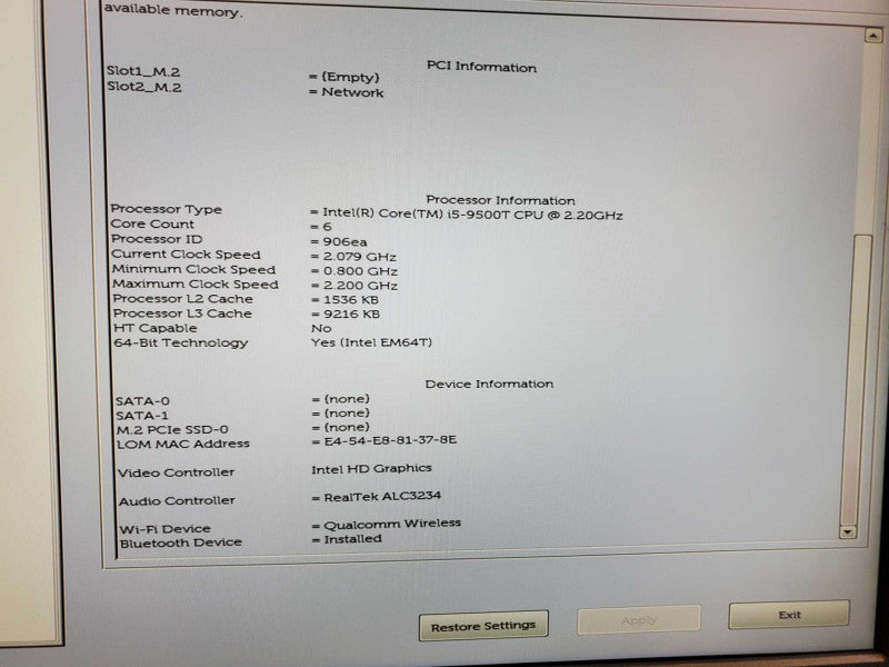 Dell Optiplex 3070 SFF Core i5-9500T @ 2.2GHz 8GB DDR4 NO HDD Q(