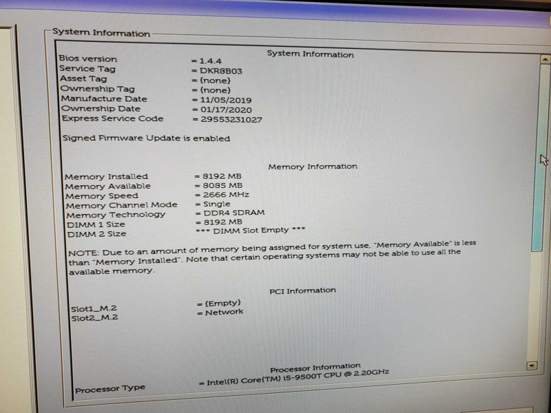 Dell Optiplex 3070 SFF Core i5-9500T @ 2.2GHz 8GB DDR4 NO HDD Q(