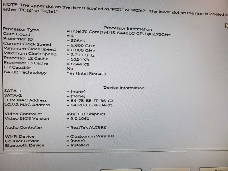 Dell Embedded Box PC 5000 Core i5-6440EQ @ 2.7GHz 8GB DDR4 No HDD (