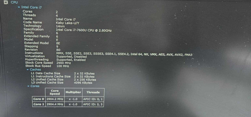 Lenovo Thinkpad T470S i7 7600U @ 2.80GHz 12 GB RAM 250GB SSD )