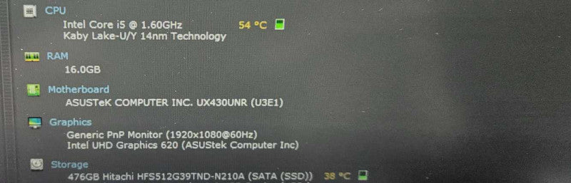 Asus ZenBook UX430U i5-8250U 16 GB RAM 500 GB SSD )