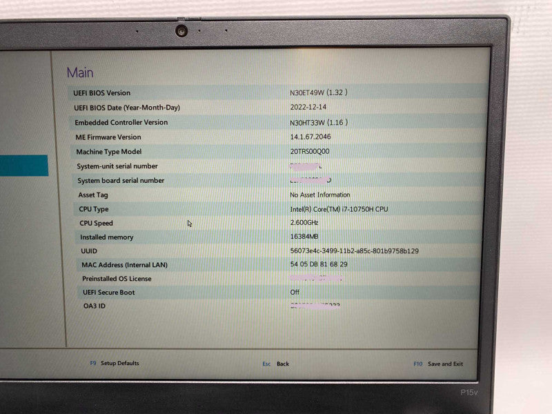 Lenovo ThinkPad P15V gen 1 with i7-10750H CPU 16GB RAM & 512GB NVMe Storage  -