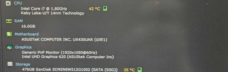 Asus VivoBook UX430U i7-8550U 16 GB RAM 500 GB SSD )