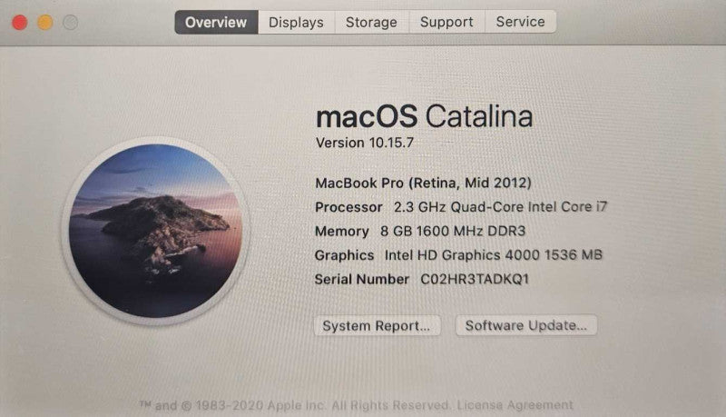 Apple MacBook Pro 15-inch Mid-2012 |2.3GHz Quad-Core i7 8GB RAM 250GB HDD )