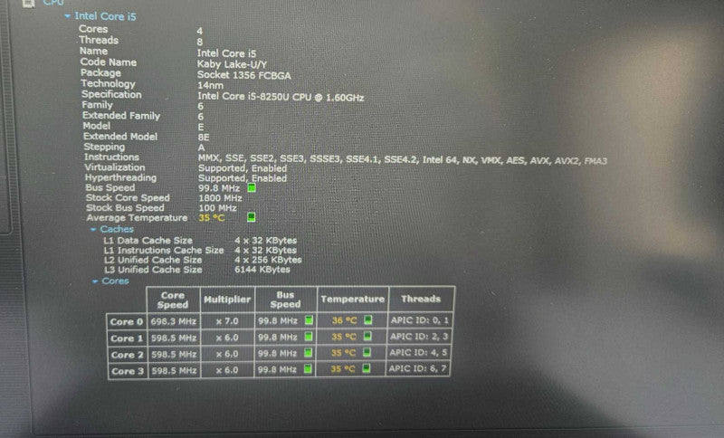Asus ZenBook UX430U i5-8250U @ 1.60GHz 16 GB RAM 500GB SSD MX150 GPU )