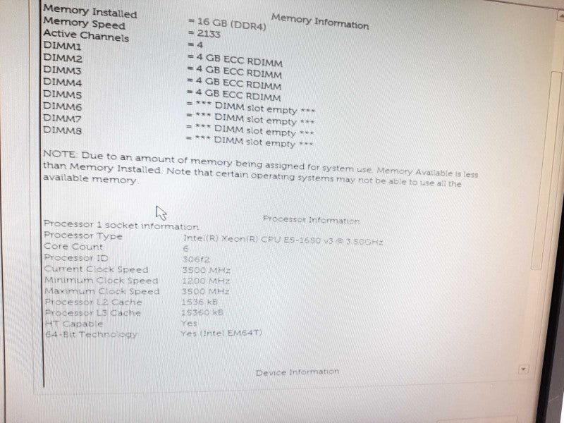 Dell Precision T5810 Xeon E5-1650 v3 3.5GHz 16GB DDR4 M4000 8GB GPU No HDD $