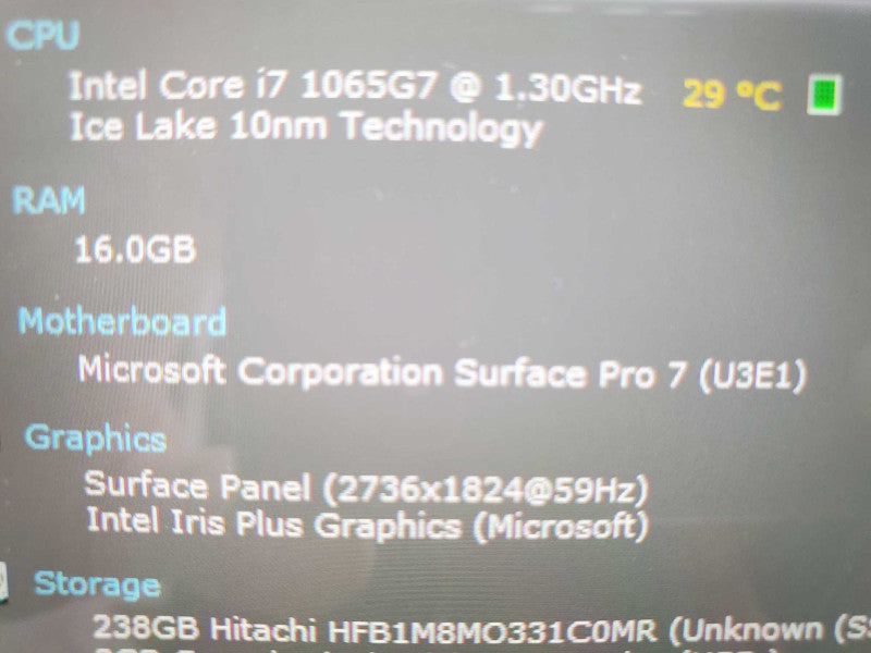 Microsoft Surface Pro 7 (1866) i7-1065G7 16GB RAM 256GB Storage |