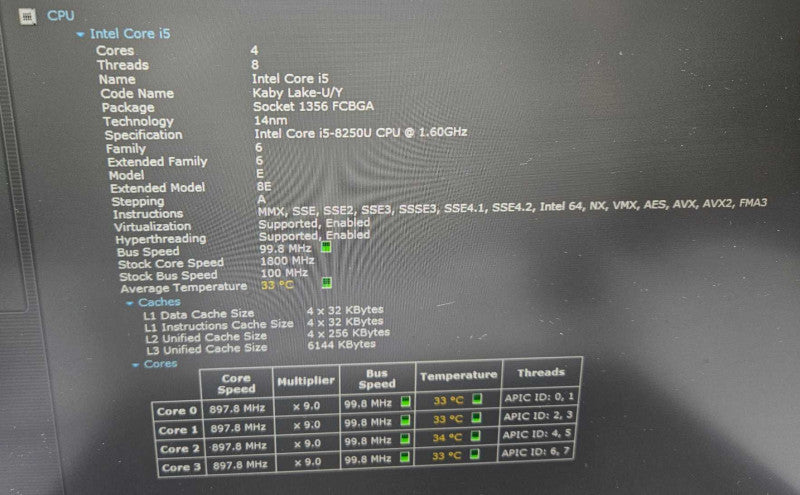 Asus ZenBook UX430U i5-8250U @ 1.60GHz 8 GB RAM 250GB SSD )