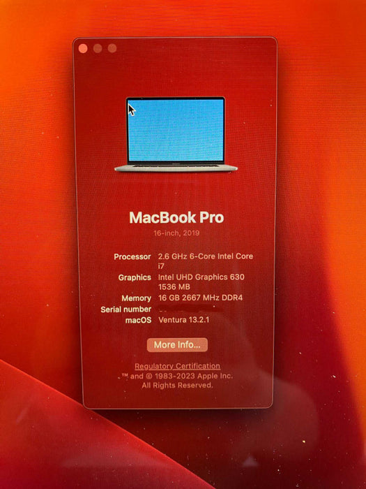 MacBook Pro 2019 16-inch TouchBar with i7 CPU 16GB RAM & 500GB Storage  -