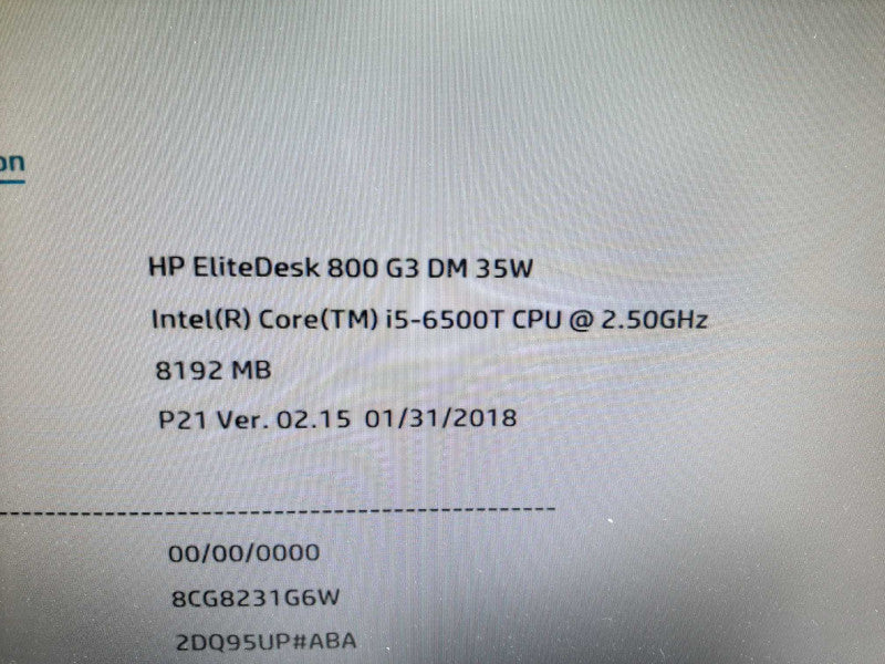 HP EliteDesk 800 G3 DM 35W USSF i5-6500T @ 2.5GHz 8GB DDR4 No HDD Q$