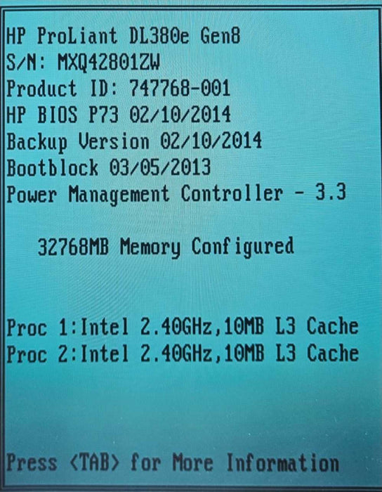 HP ProLiant DL 380e Gen8 2x Xeon E5-2407 v2 @ 2.40GHz 32 GB RAM 2x PSU B320i )