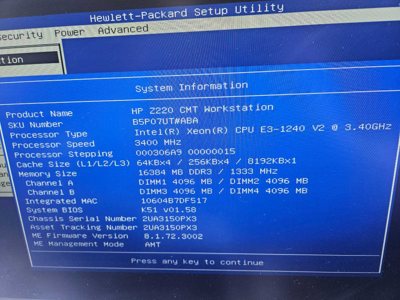 HP Z220 Workstation 1x Xeon E3-1240 v2 @3.40GHz 16 GB RAM )