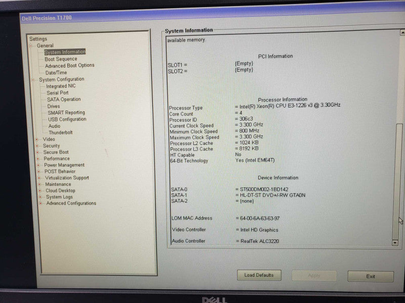 Dell Precision T1700 Intel Xeon E3-1226 V3 @ 3.30 GHz 8GB RAM )