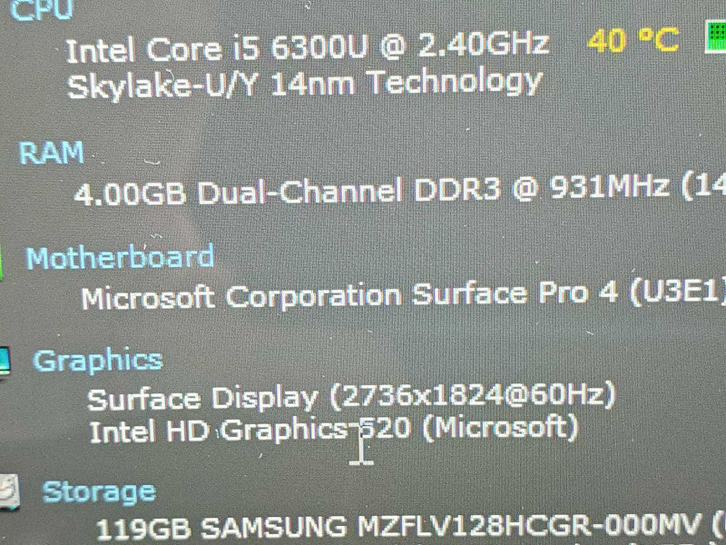 Microsoft Surface Pro 4 (1724) i5-6300U 4GB RAM 128GB Storage Q|