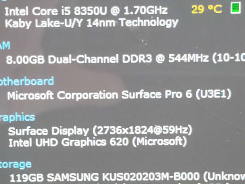Microsoft Surface Pro 6 (1796) i5-8350U 8GB RAM 128GB Storage (READ) |