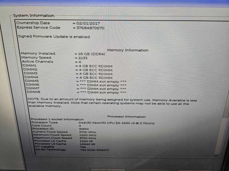 Dell Precision 5810 1x Xeon E5-1630 v3 @ 3.70GHz 16 GB DDR4 ECC RAM NO GPU )