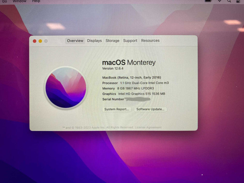 MacBook Retina 12-inch Early 2016 with Intel m3 Processor 8GB RAM & 250GB  -