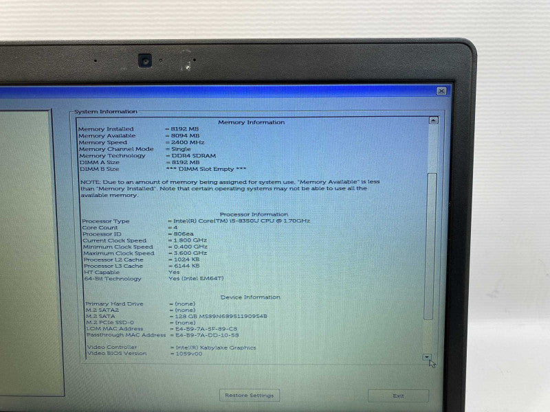 DELL  Latitude 5490 with i5-8350U CPU 8GB RAM & 128GB SSD Storage  -