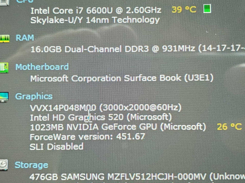 Microsoft Surface Book  (1703) i7-7660U 16GB RAM 512 GB Storage |