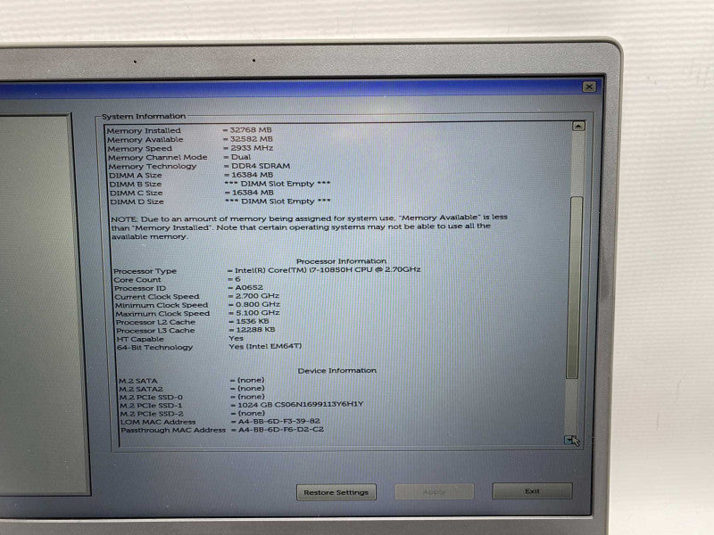DELL Precision 7550 with i7-10850H CPU 32GB RAM & 1TB NVMe SSD  -