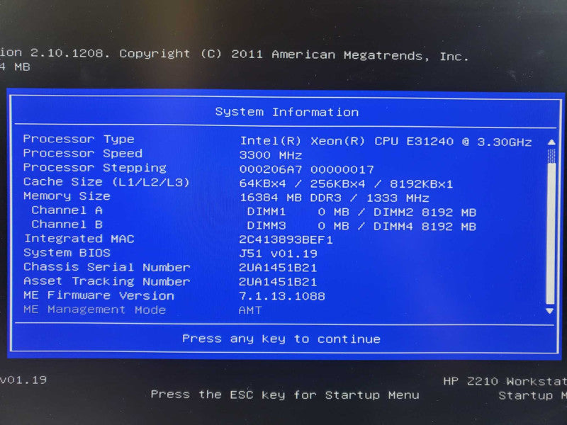 HP Z210 Workstation XEON E3-1240 @ 3.30GHz 16GB / Quadro 2000 GPU ~ ~