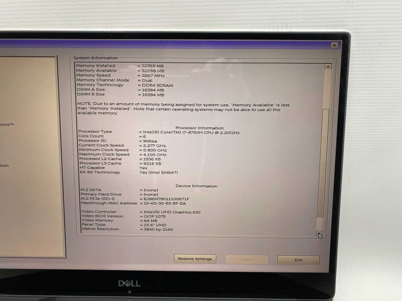 DELL XPS 15 9570 with i7-8750H CPU 32GB RAM & 1TB NVMe Storage  -