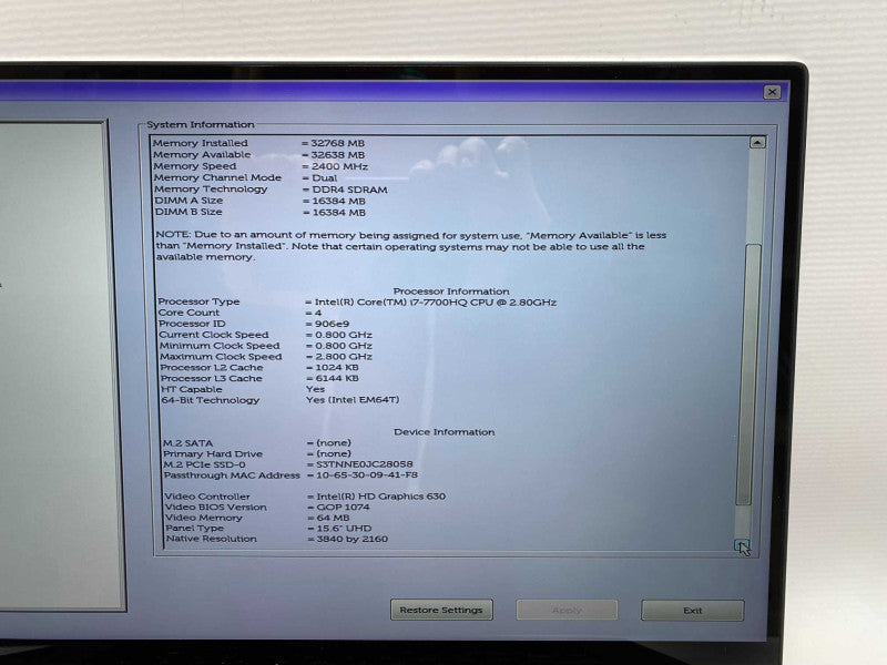 DELL XPS 15 9560 with i7-7700HQ CPU 32GB RAM & 512GB NVMe Storage