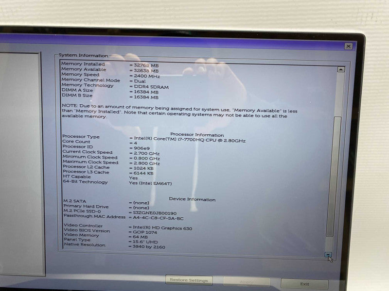 DELL XPS 15 9560 with i7-7700HQ CPU 32GB RAM & 1TB NVMe Storage READ  -