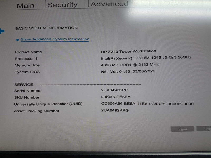 HP Z240 Xeon E3-1245 @ 3.5GHz 4GB DDR4 /READ #