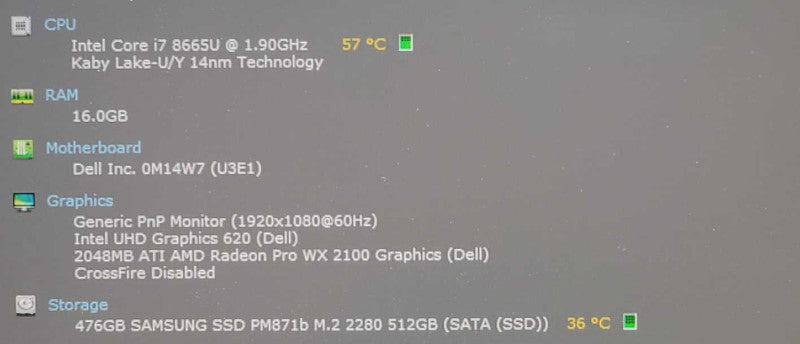 Dell Precision 3540 15.6\\" Core i7-8665U @ 1.9GHz 16GB DDR4 500GB SSD ~
