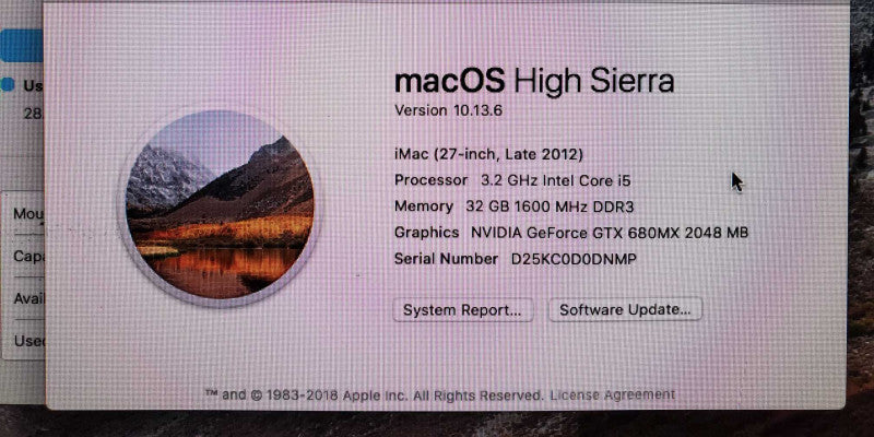 iMac 27\\" Late 2012 (read) NO HDD 32GB DDR3 Intel i5 @3.2GHz ~