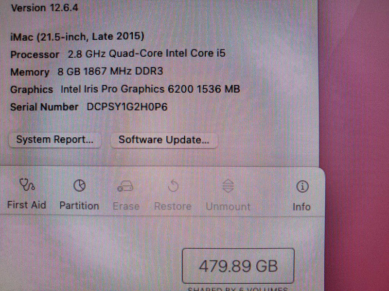 iMac 21.5\\" L.2015 i5 2.8GHz Intel Iris Pro 6200 500GB HDD ~